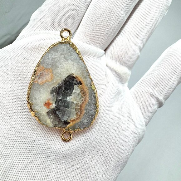 Smoke White Druzy Agate Geode Pendant 18K Gold Plated Boho Healing Crystal - Picture 15 of 16